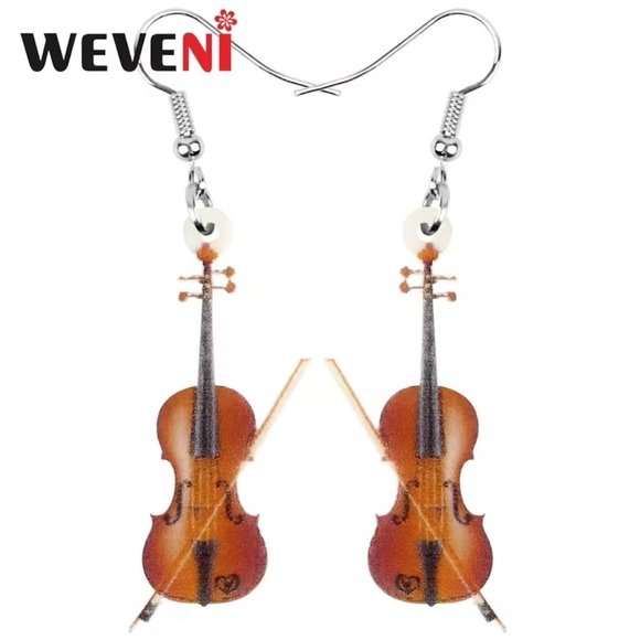 Acrylic Wood Color Fiddle Violin Earrings Music instrument Earrings - Picture 1 of 5